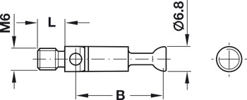 Mitre-joint connector, with joint, for installation on one side, M6 thread