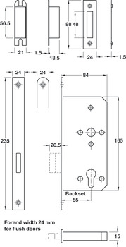 Mortice deadlock, for hinged doors, Startec, profile cylinder, backset 55 mm