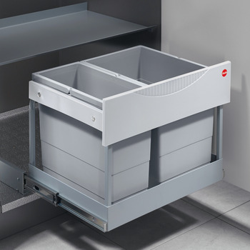 Two compartment waste bin with follower, 1 x 12 and 1 x 18 litres, Hailo Raumspar-Tandem TR Swing