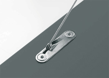 Flap stay, with pull cable, for flaps made from wood and with aluminium frame, with adjustable braking effect