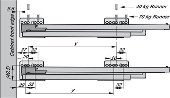 Cabinet rail, Grass Nova Pro, full extension, load bearing capacity 70 kg