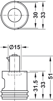 Turn knob, Häfele Symo, length 33 mm, for Standard-Nova espagnolette lock, left