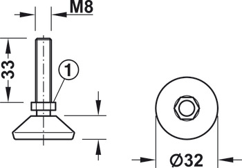 Adjusting screw, Thread, with ball joint