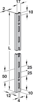 U-channel for wall mounting, single slotted