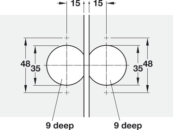 Folding door hinge, Gap 0–10 mm, opening angle 180°