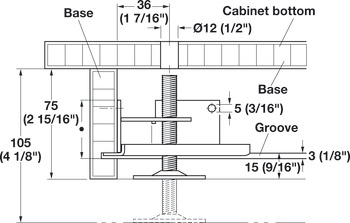 Plinth height adjuster, With supporting bracket, for groove mounting and screw fixing