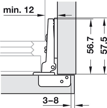 Concealed hinge, Häfele Duomatic 94°, full overlay mounting, for refrigerator doors
