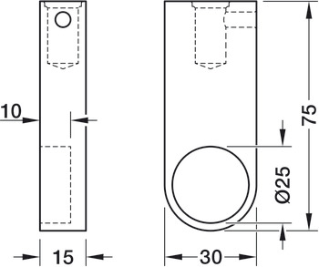 Rail end support, For wardrobe rail, round, Ø 25 mm