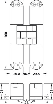 Door hinge, concealed, for flush interior doors up to 80/100 kg