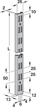 U-channel for wall mounting, double slotted