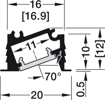 Profile for recess mounting, Häfele Loox5, Profil 1106, für LED-Bänder, Polycarbonat