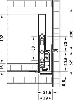 Drawer side runner system, Grass Nova Pro Scala, drawer side height 122 mm, load bearing capacity 70 kg