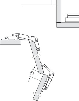 Concealed hinge, Häfele Duomatic 70°, for corner unit applications, full overlay mounting