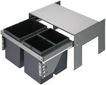 Three compartment waste bin, 1 x 17 and 2 x 8 litres