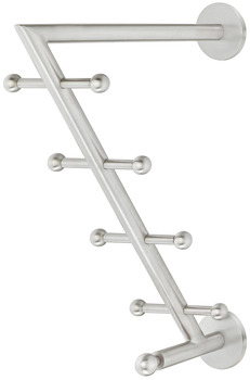 Wardrobe arm, Stainless steel, with 9 hooks, wall mounting